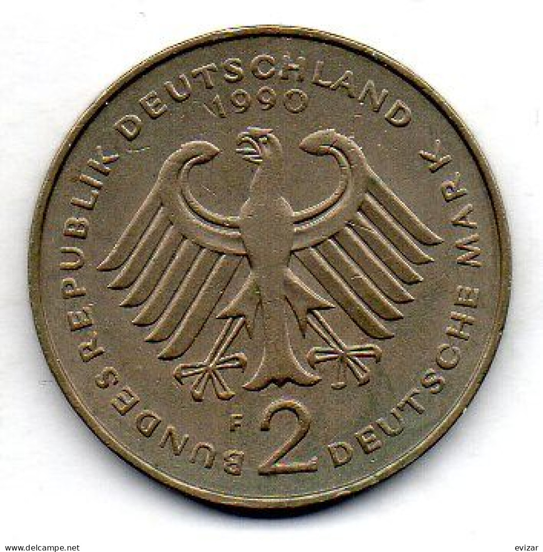 GERMANY - FEDERAL REPUBLIC, 2 Mark, Copper-Nickel, Year 1990-F, KM # 149 - 2 Marchi