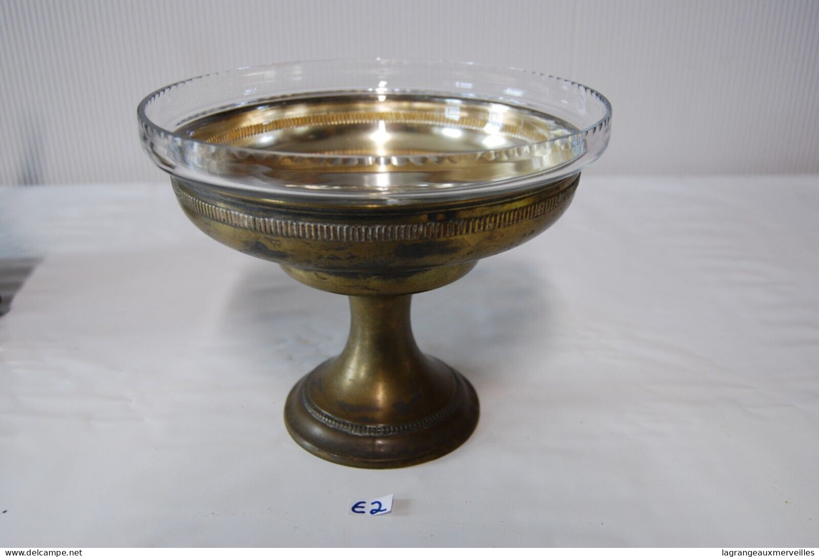 E2 Ancien drageoir - verre et métal argenté -Round bowl - bonbonnière