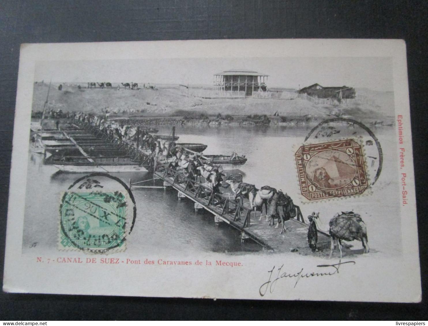 Egypte  Canal Suez Pont Des Caravanes De La Mecque  Cpa Timbrée - Suez