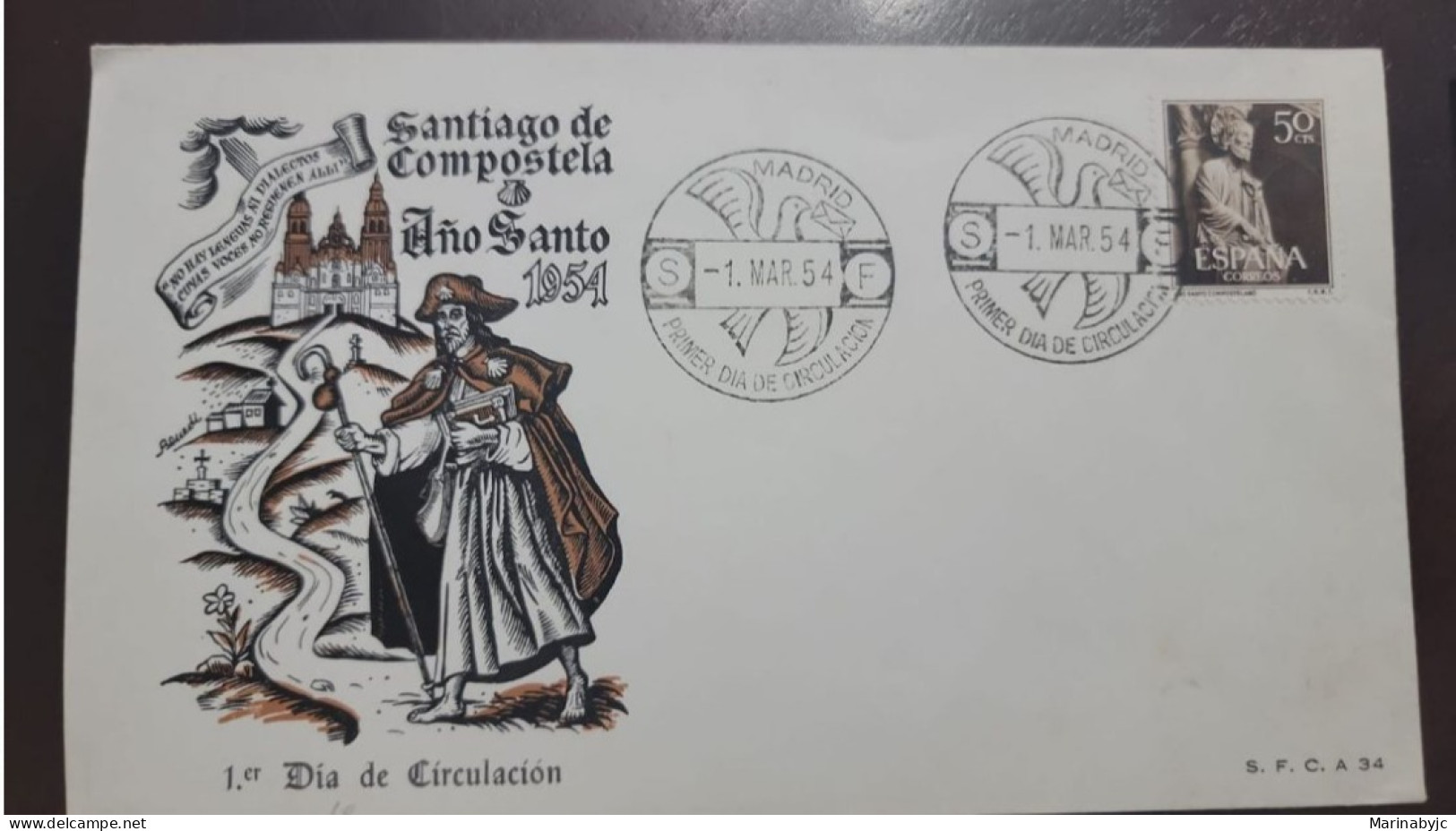 P) 1954 SPAIN, SANTIAGO DE COMPOSTELA, HOLY YEAR COMPOSTELA, FDC, XF - Other & Unclassified