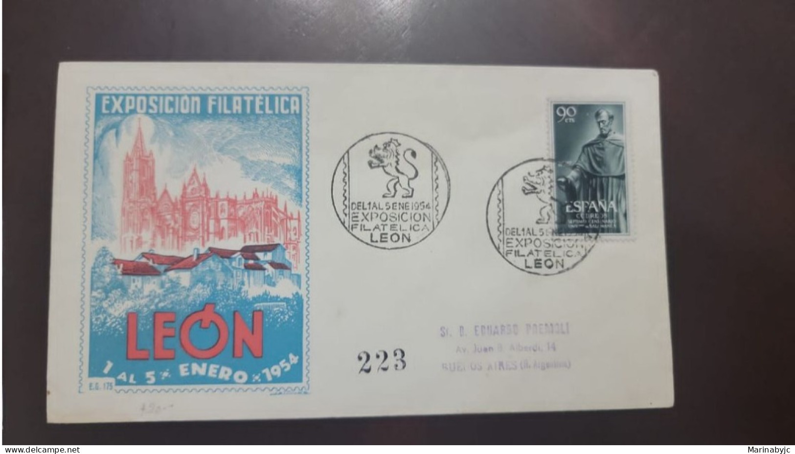 P) 1954 SPAIN, PHILATELIC EXHIBITION LION, STATUE SALAMANCA UNIVERSITY, CIRCULATED TO BUENOS AIRES ARG, FDC, XF - Other & Unclassified