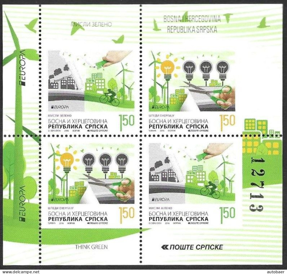 Bosnia Hercegovina Serbia Serba 2016 Europa Cept Mi. No.677-78D/E From Booklet ** MNH Postfrisch - 2016