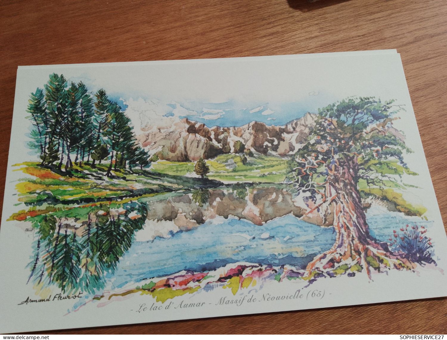 145 // Reproduction Aquarelle 28 X 17 CMS   / LE Lac D'AUMAR - MASSIF DE NEOUVIELLE - Aquarelles