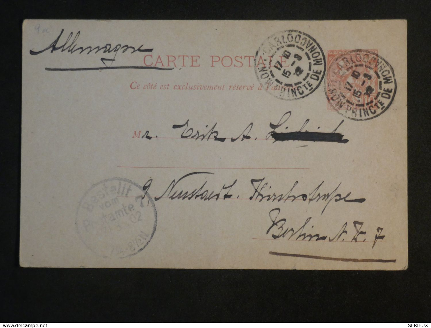 AL0 MONTE CARLO  BELLE CARTE   1912 A BERLIN  ALLEMAGNE   +AFF. PLAISANT++ + - Postal Stationery