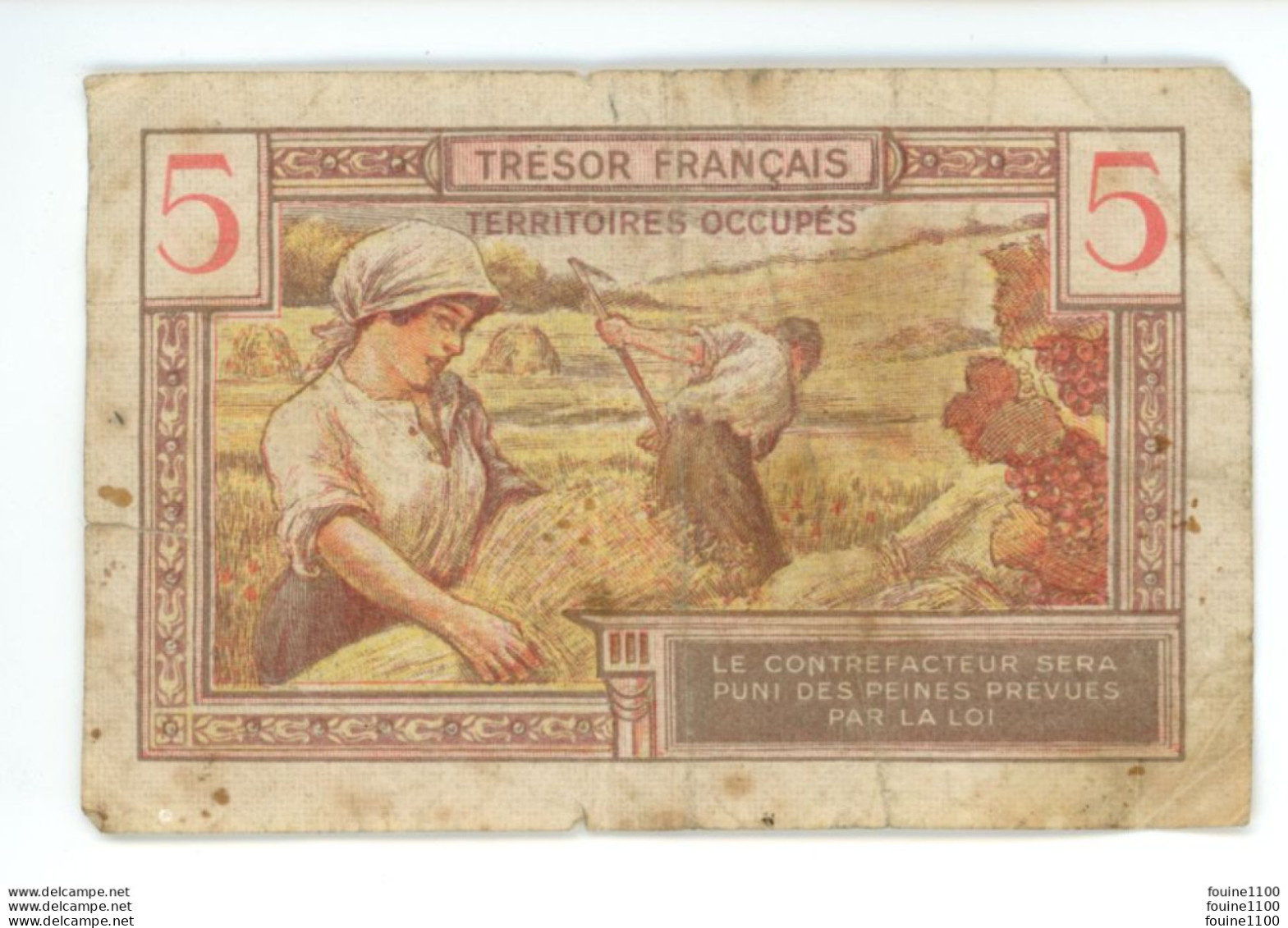 Billet , FRANCE , 5 Francs , Cinq , TRESOR FRANCAIS , Territoires Occupés - 1947 Franse Schatkist