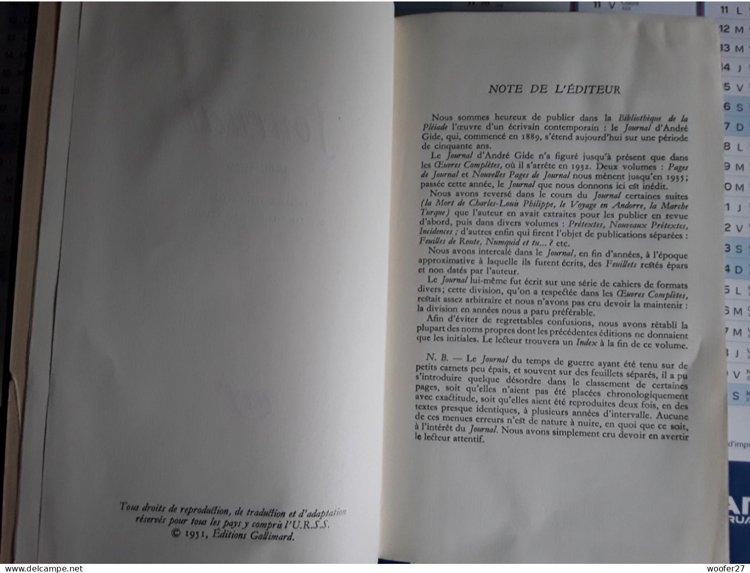 ANDRE GIDE  LA PLEIADE  Journal 1889 - 1939  GALLIMARD  1378 Pages - La Pleyade