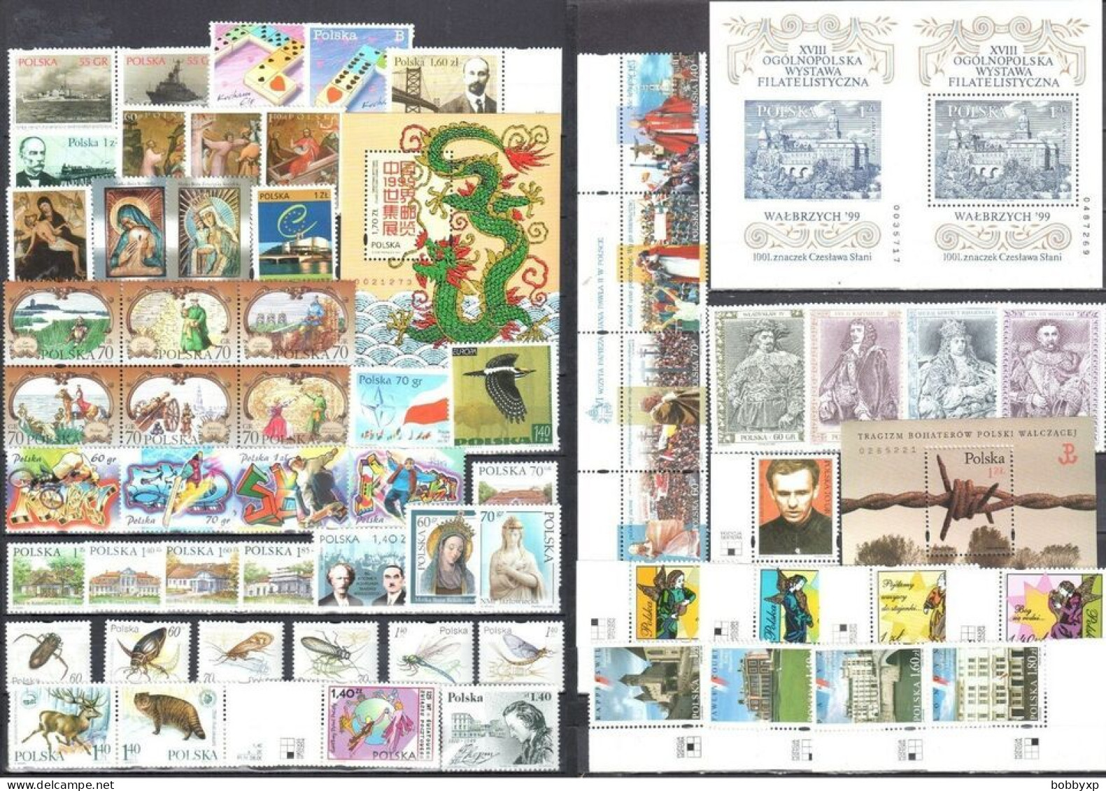 Poland 1990-99. 10 Complete Year Sets. Stamps and Souvenir Sheets. MNH