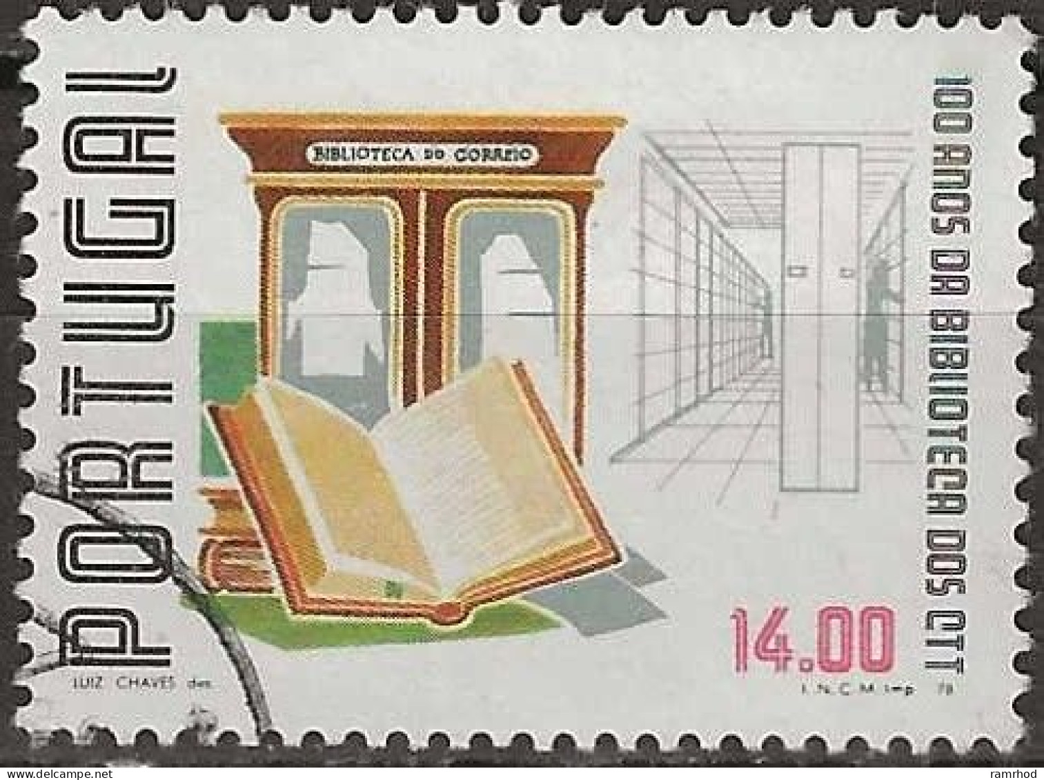 PORTUGAL 1978 Centenary Of Post Museum - 14e. - Books, Bookcase And Entrance To Postal Library (centenary) FU - Used Stamps