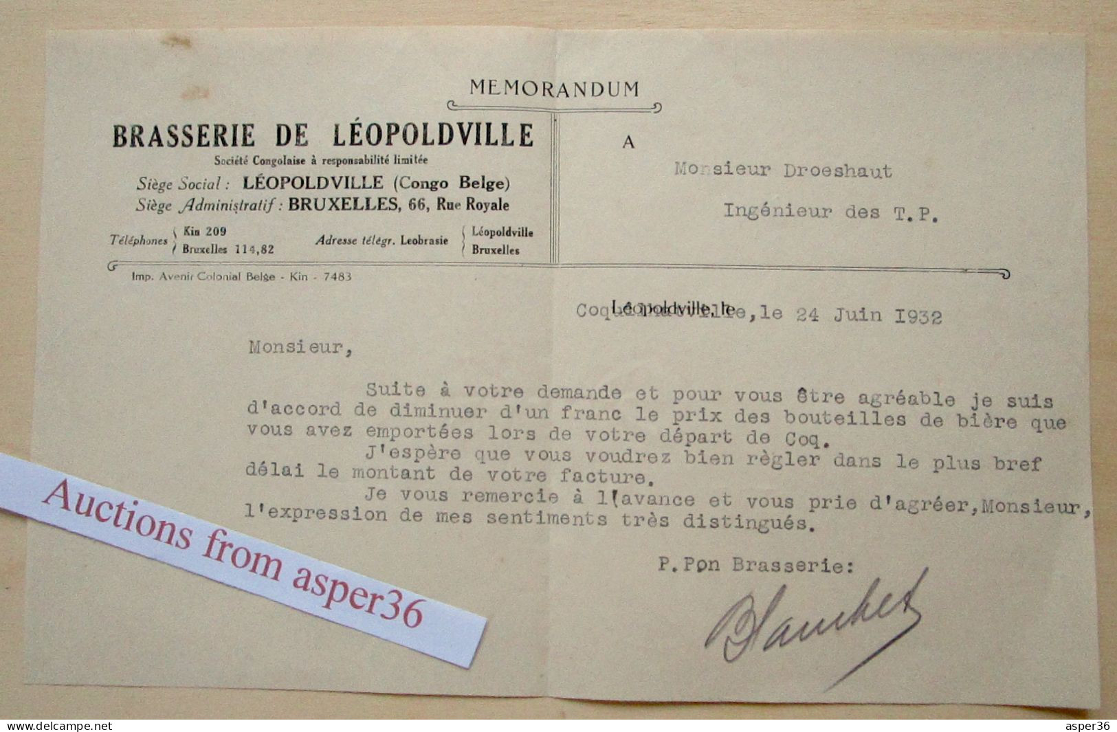 Congo Belge, Brasserie De Léopoldville 1932 - 1900 – 1949