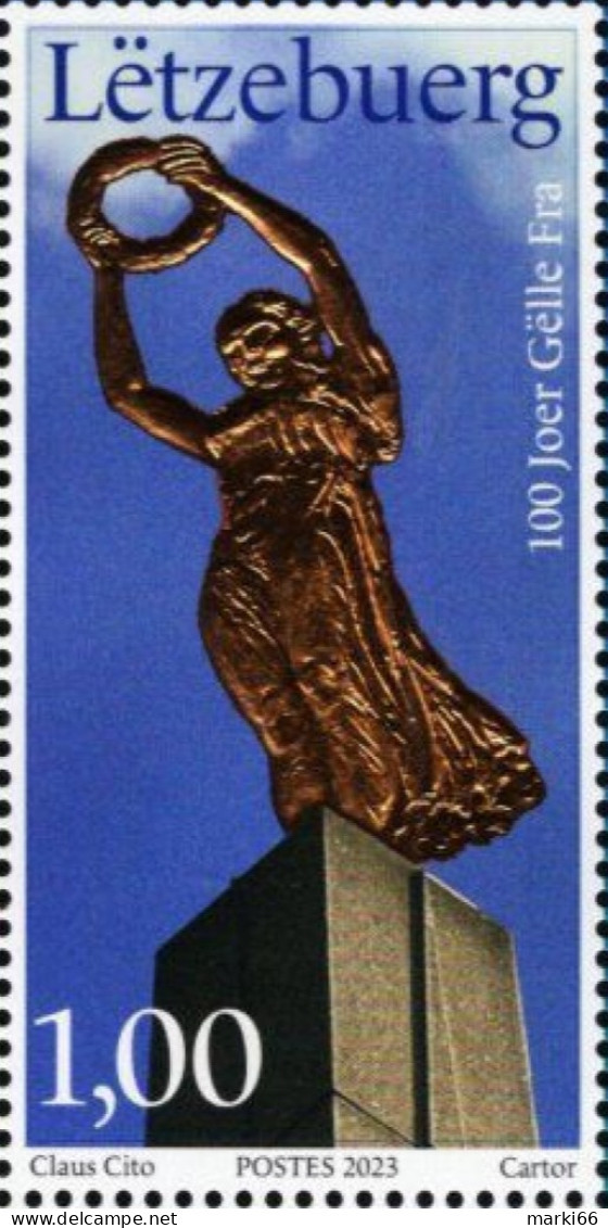 Luxembourg - 2023 - Centenary Of Gelle Fra Remembrance Monument - Mint Stamp With Real Gold Imprint - Unused Stamps