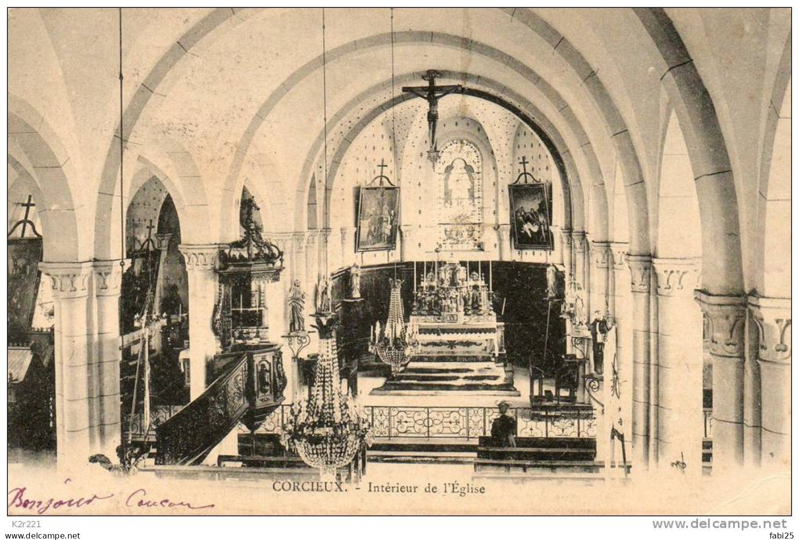 CORCIEUX Intérieur De L'église Dos Non Divisé Cliché Antéireur à 1903 Voyagée Timbrée En 1905 - Corcieux