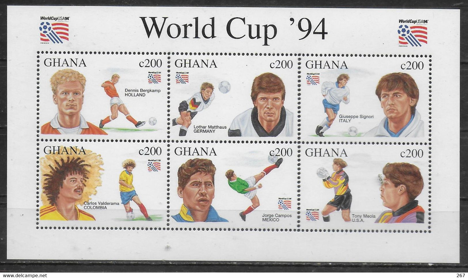 GHANA Feuillet  N° 1625/30  * *  ( Cote 6e ) Cup 1994 Football  Soccer Fussball - 1994 – USA