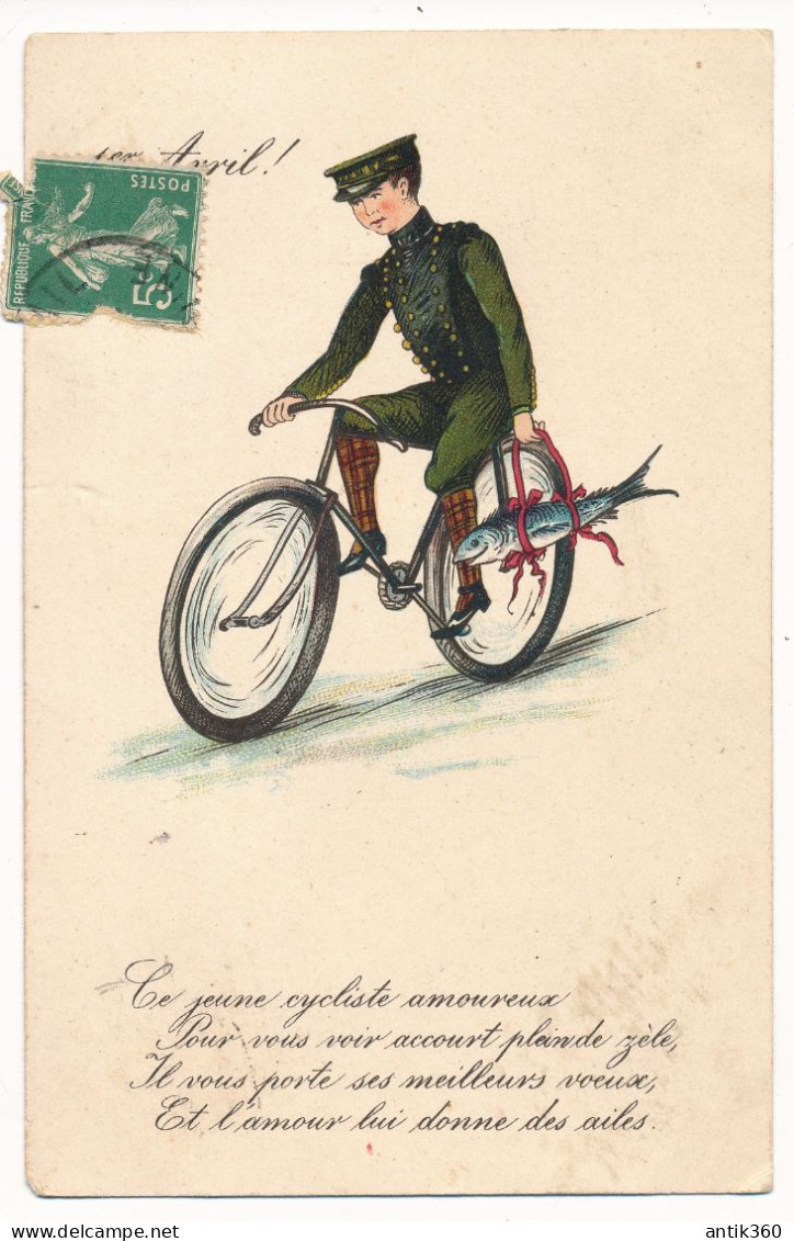 CPA 1er Avril Illustrateur Soldat Militaire à Bicyclette Cycliste Cyclisme - Erster April