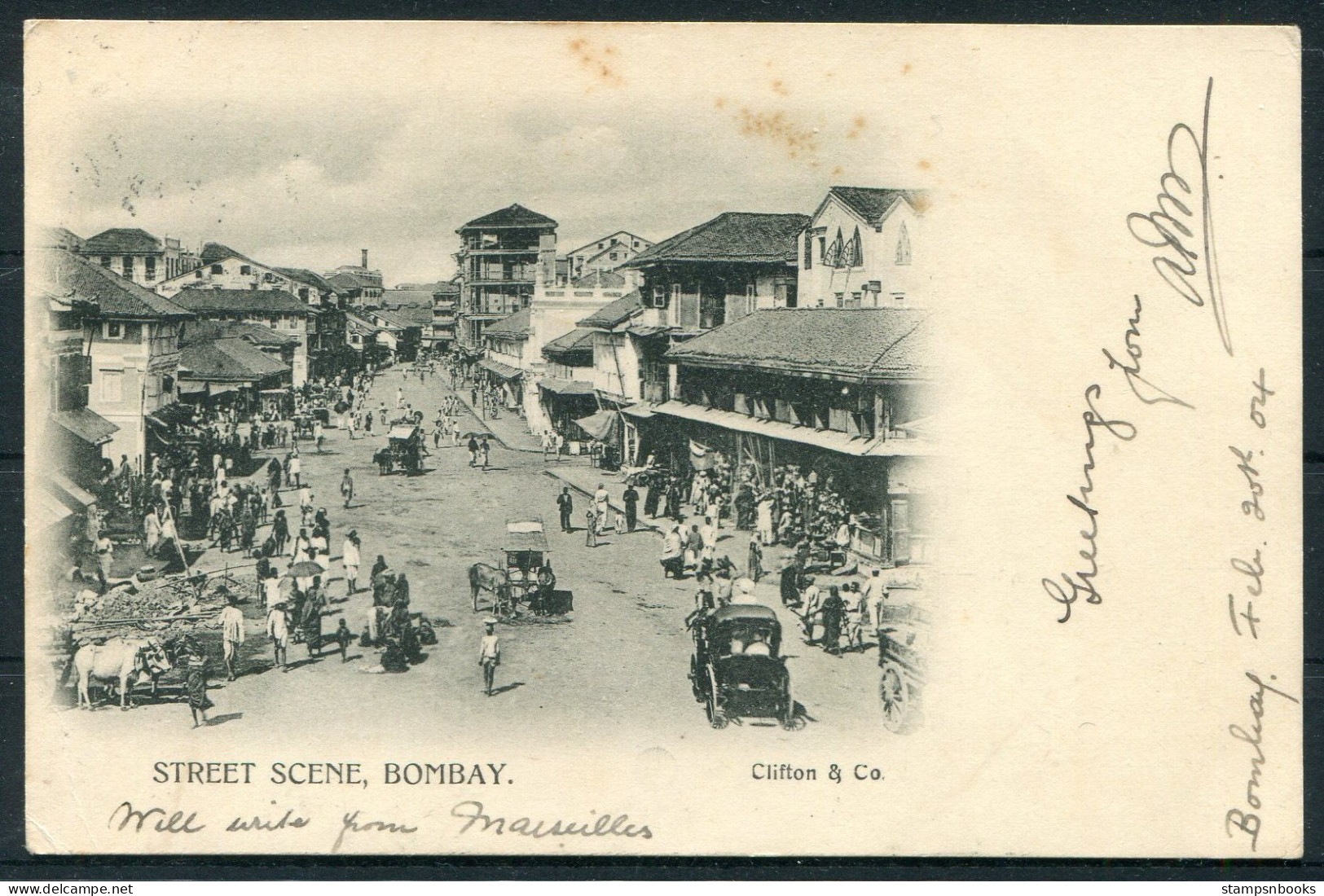1904 GB "London Mobile Box" Bombay India Street Scene Postcard - Lindfield Sussex - Storia Postale