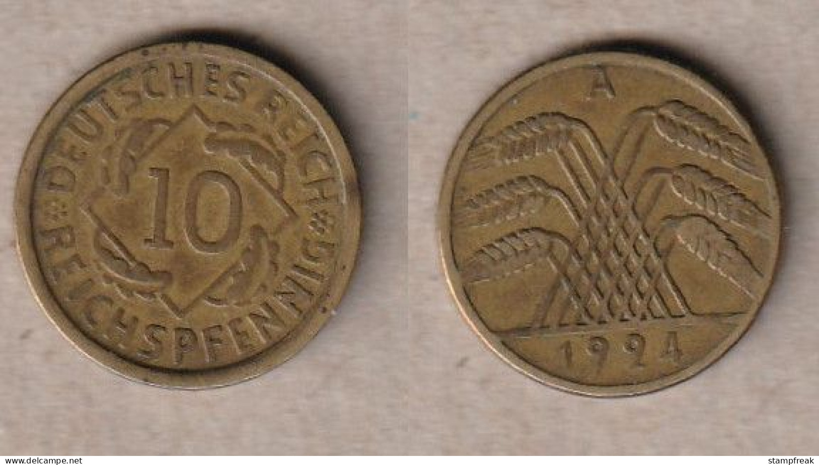 00871) Weimar, 10 Reichspfennig 1924A - 10 Rentenpfennig & 10 Reichspfennig
