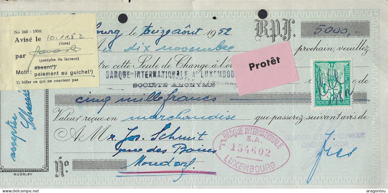 Luxembourg - Luxemburg - VIREMENT 1952   BANQUE INTERNATIONALE DE, LUXEMBOURG - Luxemburg