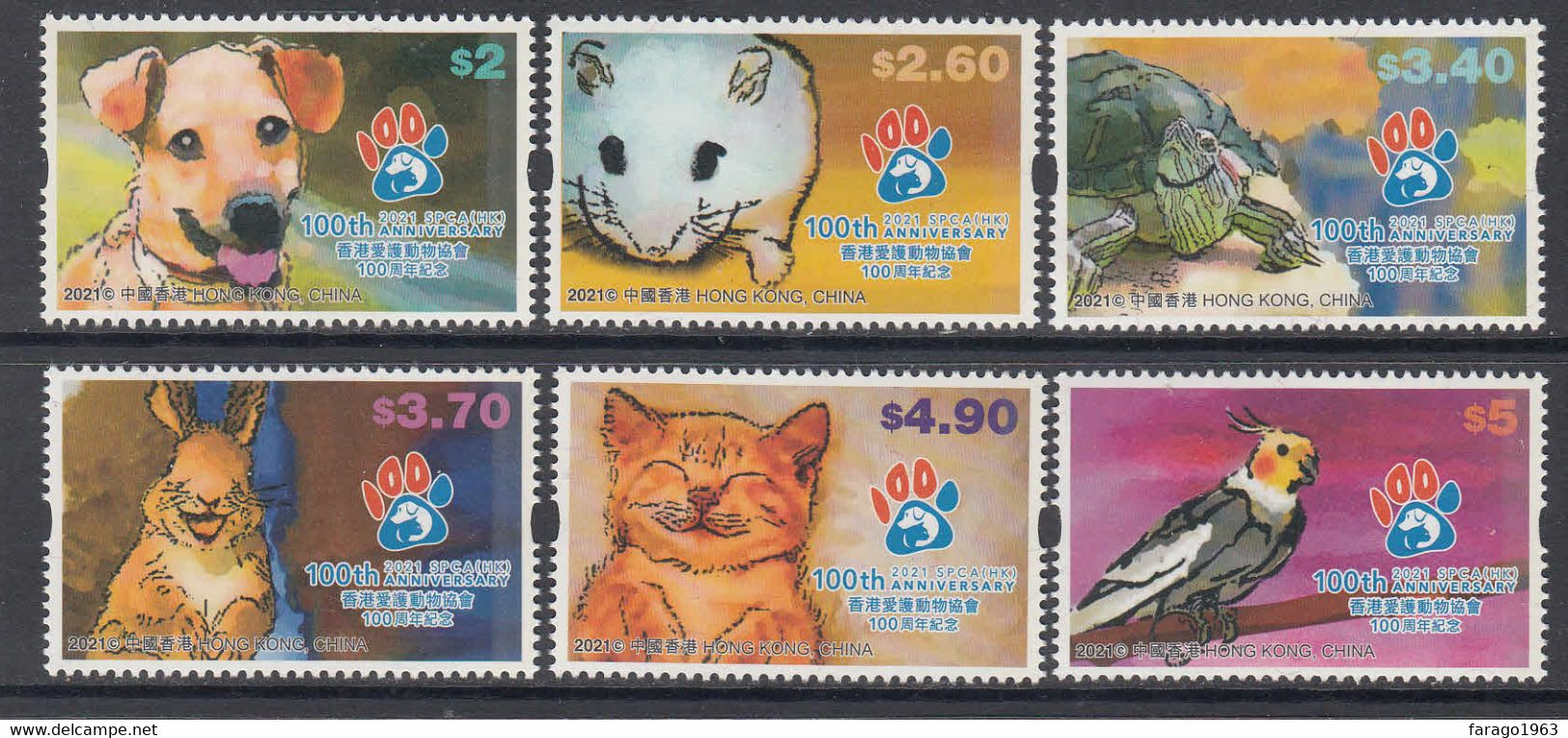 2021 Hong Kong SPCA Dogs Cats Birds  Complete Set Of 6 MNH - Ungebraucht