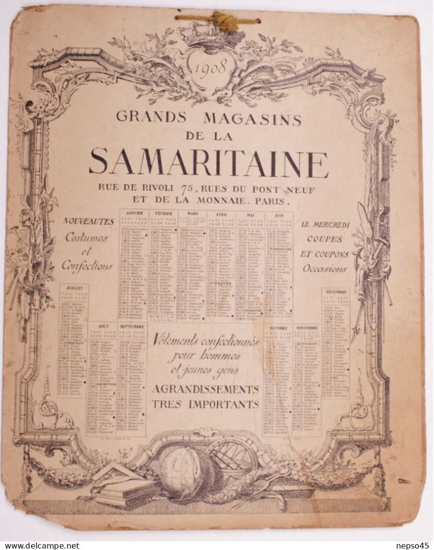 Calendrier Publicitaire.la Samaritaine Rue De Rivoli 75 Rue Pont Neuf Et De La Monnaie.Paris.Portrait De Lady Smith.1908 - Grossformat : 1901-20