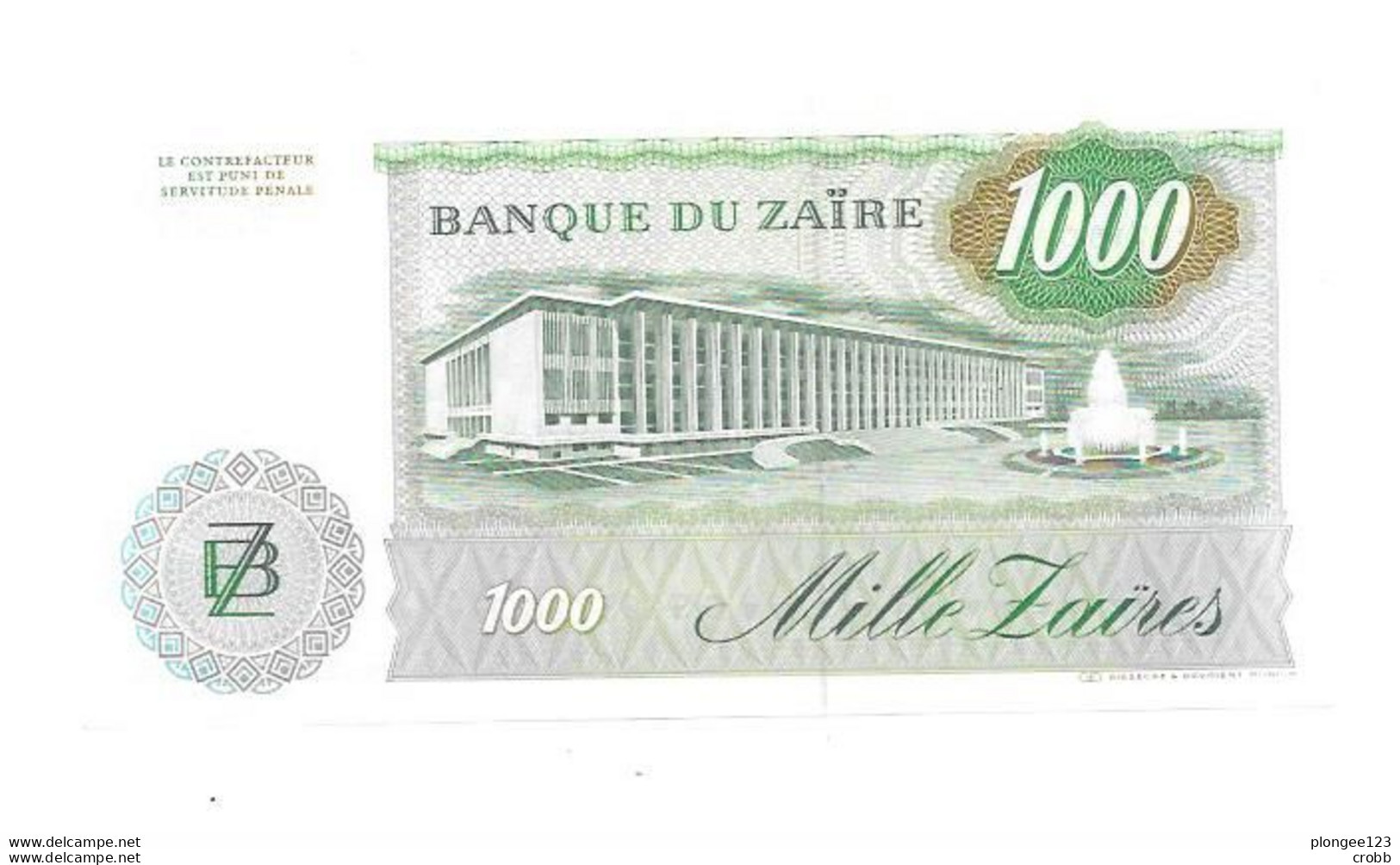 Billet De 1000 ZAIRES, 01/1985 - Zaire