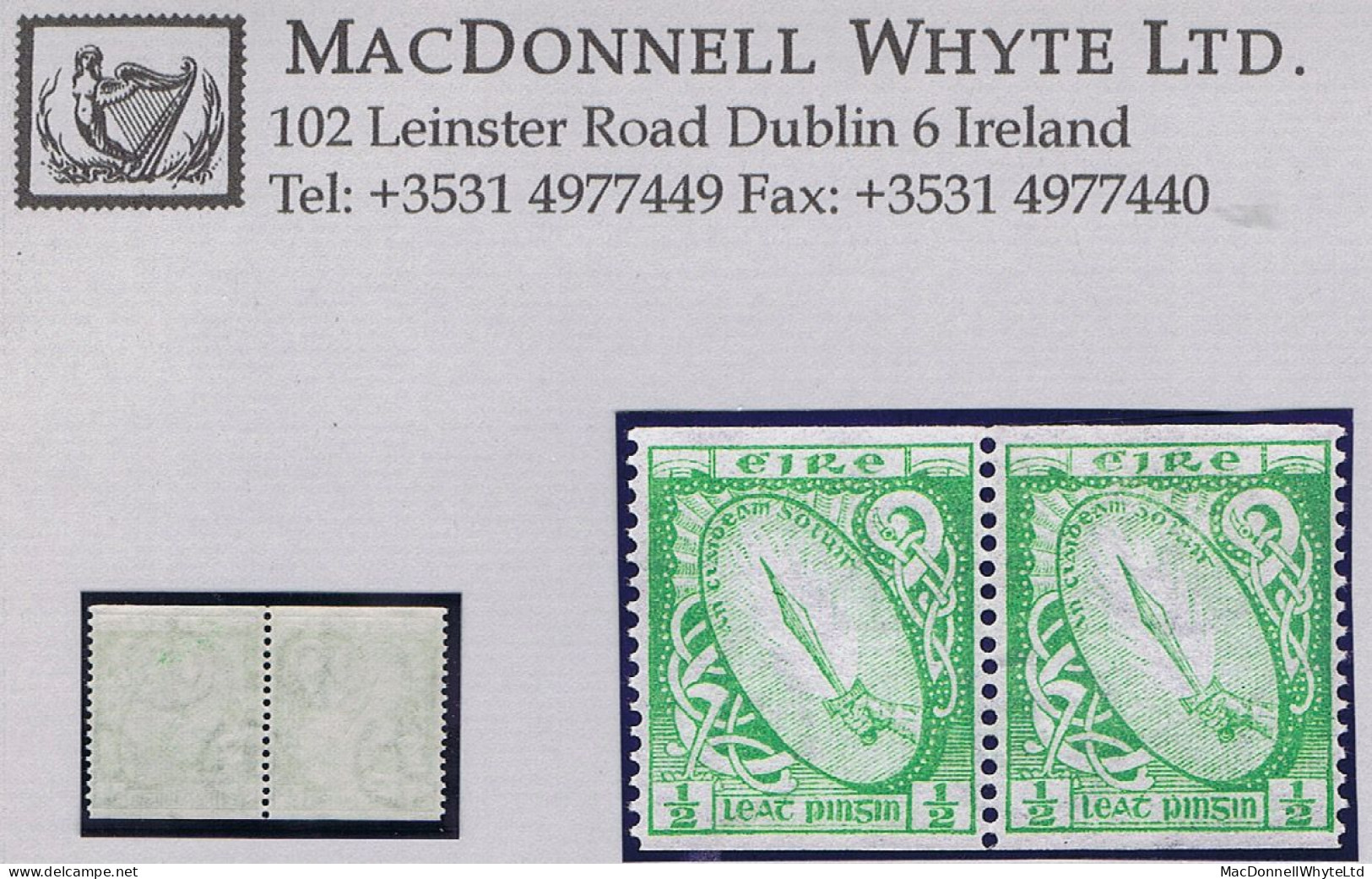 Ireland 1934 SE ½d Green Imperf X Perf 14 Experimental Coil Pair Fresh And Fine Mint Unmounted Never Hinged - Neufs