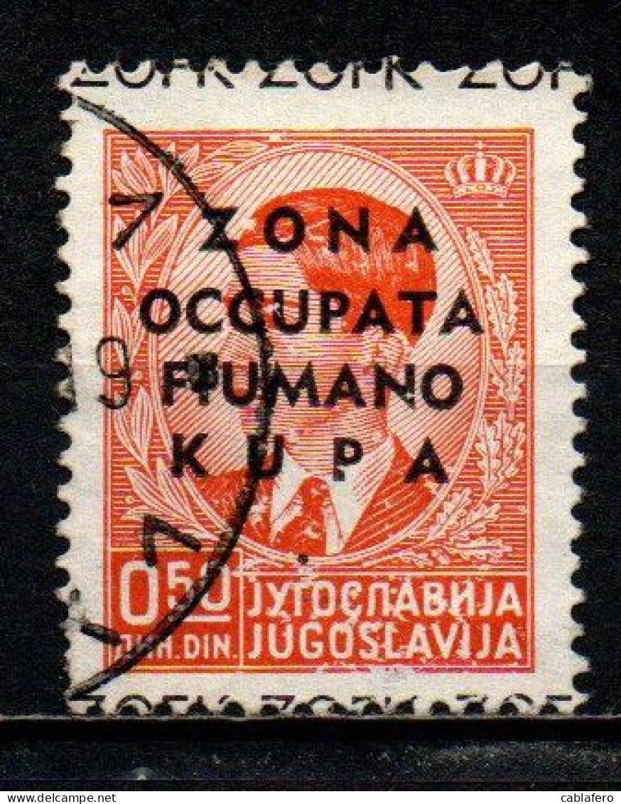 ITALIA REGNO - ZONA OCCUPATA FIUMANO KUPA- 1941 - VALORE DA 0,50 - USATO - Fiume & Kupa