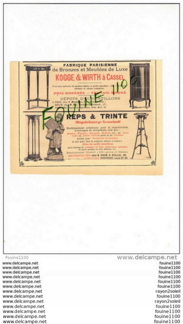 PUB 1900 Fabrique Bronzes Meubles Kogge & Wirth à CASSEL Allemagne Reps & Trinte à MAGDEBOURG NEUSTADT - 1900 – 1949