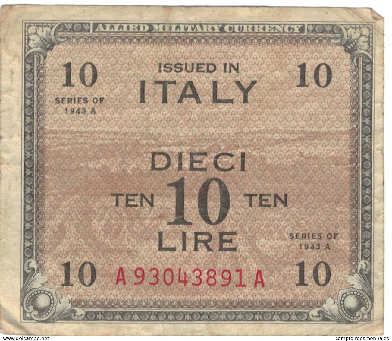 Billet, Italie, 10 Lire, 1943, Undated (1943), KM:M19b, TB - Geallieerde Bezetting Tweede Wereldoorlog