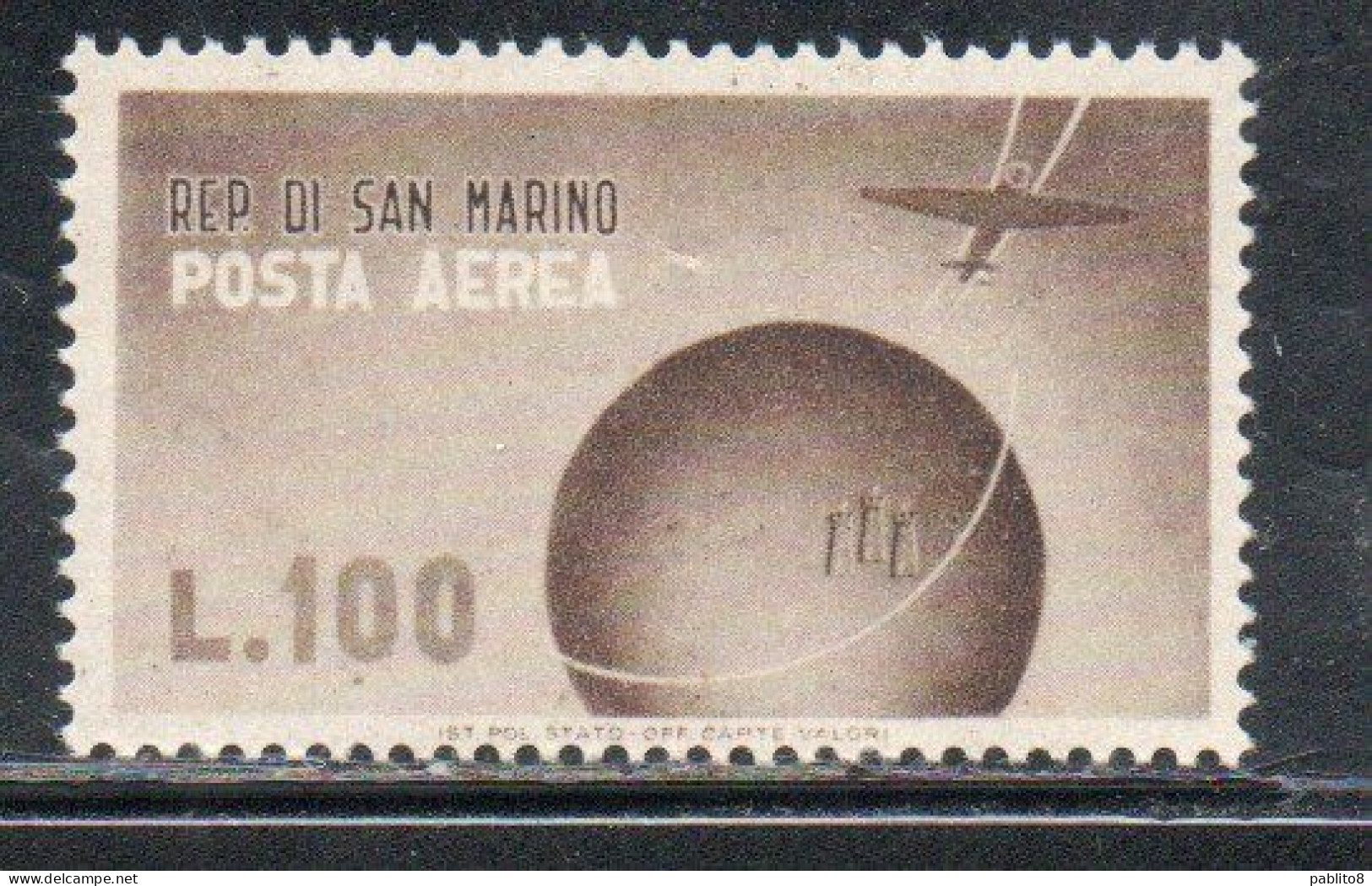 REPUBBLICA DI SAN MARINO 1947 POSTA AEREA AIR MAIL VALORE COMPLEMENTARE VEDUTE VIEWS AIR MAIL LIRE 100 MNH - Airmail