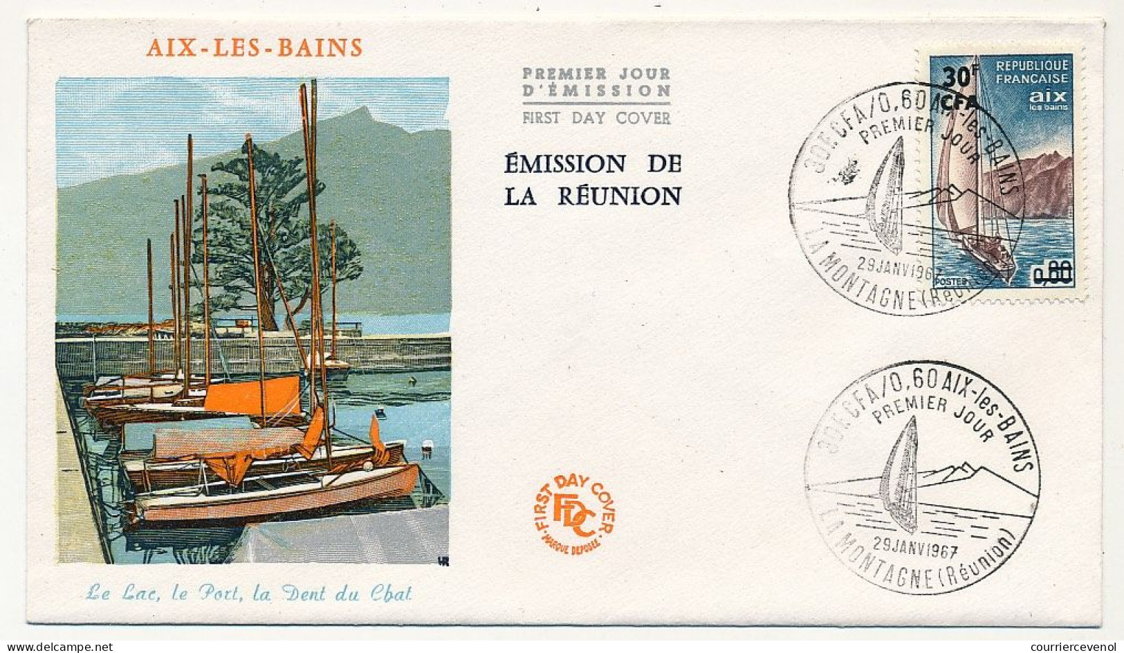 REUNION - Env. FDC - 30F Aix Les Bains - Premier Jour - La Montagne (Réunion) 29/1/1967 - Brieven En Documenten