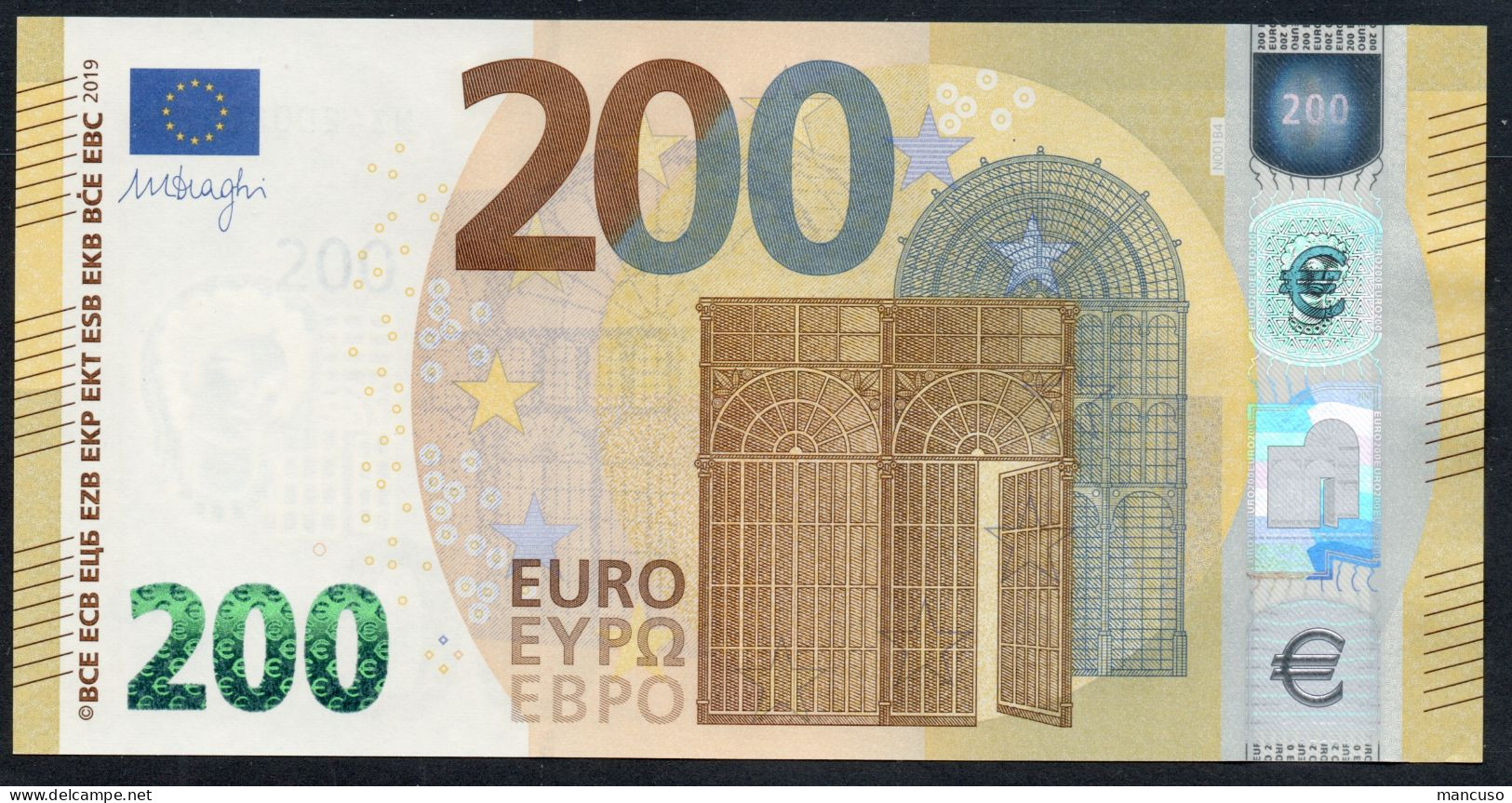 € 200  AUSTRIA  NZ (Testnote)  N001  ALL EVEN NUMBERS - DRAGHI  UNC - 200 Euro