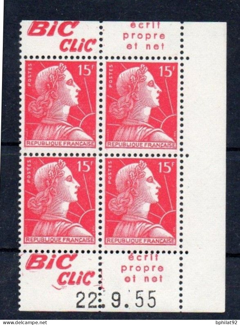 !!! 15 F MARIANNE DE MULLER BLOC DE 4 AVEC PUBS BIC CLIC ET COIN DATE NEUF ** - Unused Stamps