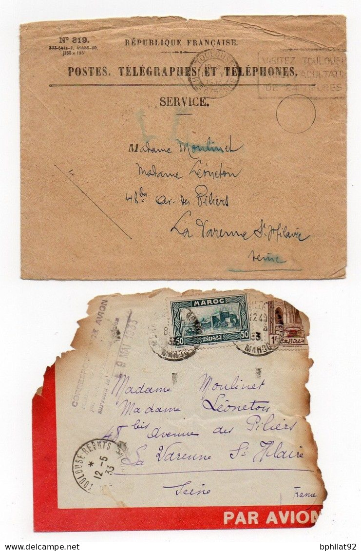 !!! LETTRE RESCAPEE DE L'ACCIDENT D'AVION DU 9/5/1933 A VILADRAU (ESPAGNE) AVEC ENVELOPPE DE REEXPEDITION - Unfallpost