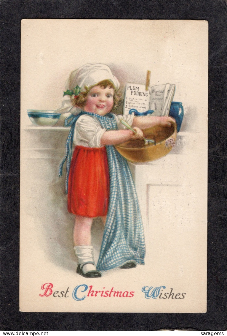 Ellen Clapsaddle(uns),Wolf - Christmas, Pretty Young Girl 1923 - Antique Postcard - Clapsaddle