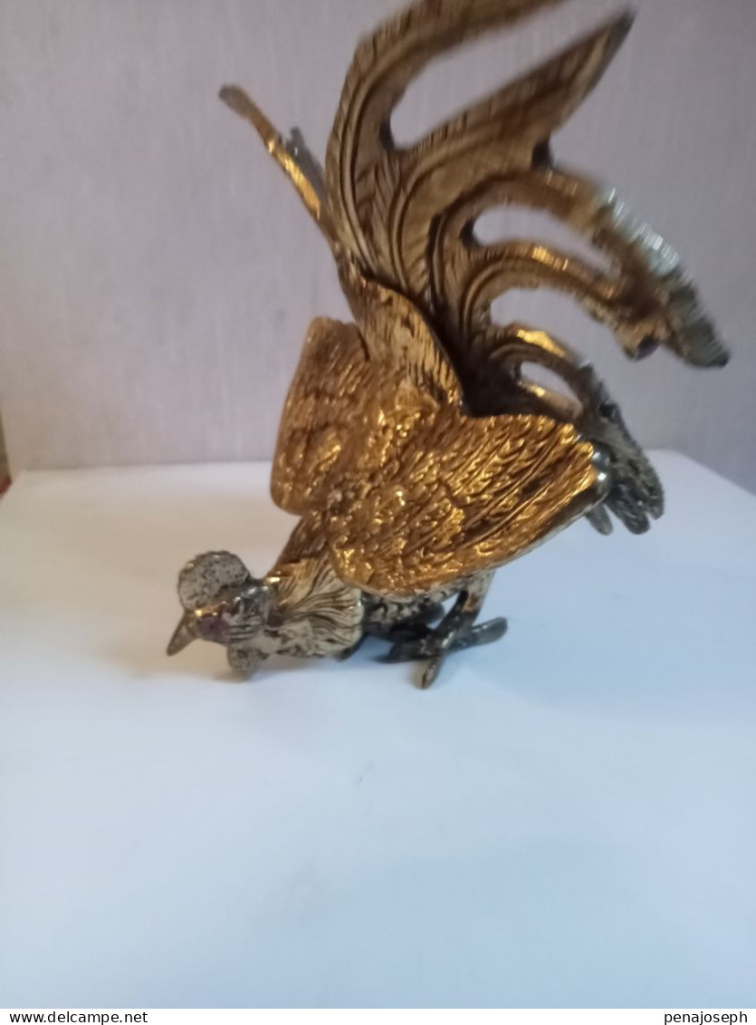 Statuette Coq Au Combat Hauteur 20 Cm X 22 Cmn En Laiton - Art Nouveau / Art Déco