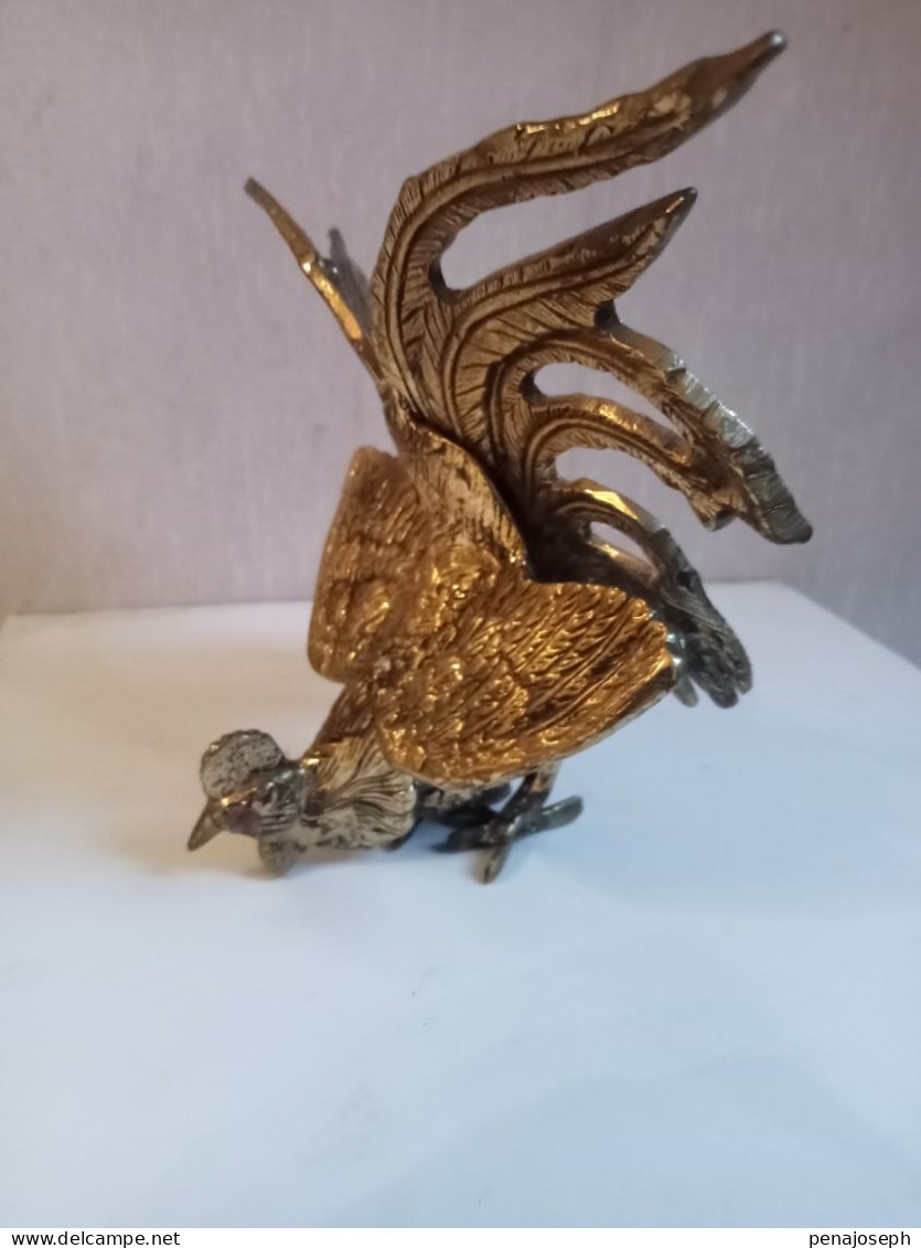 Statuette Coq Au Combat Hauteur 20 Cm X 22 Cmn En Laiton - Art Nouveau / Art Déco