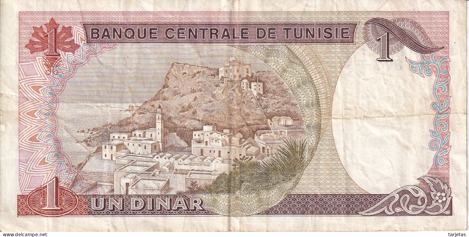 BILLETE DE TUNEZ DE 1 DINAR  DEL AÑO 1980  (BANKNOTE) - Tusesië