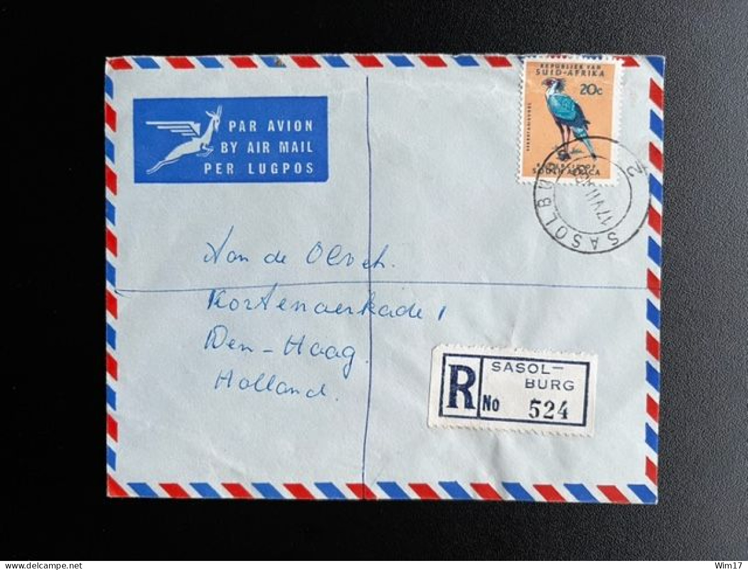 SOUTH AFRICA 1969 REGISTERED AIR MAIL LETTER SASOLBURG TO 'S GRAVENHAGE 17-07-1969 ZUID AFRIKA - Lettres & Documents