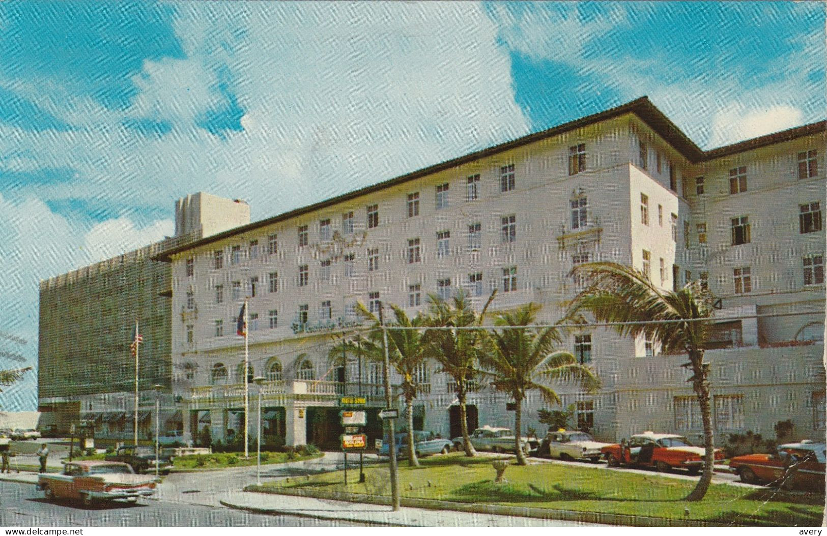 Front View Of Beautiful "Condado Beach Hotel" A The Condado Section, San Juan, Puerto Rico  Vintage Cars - Puerto Rico