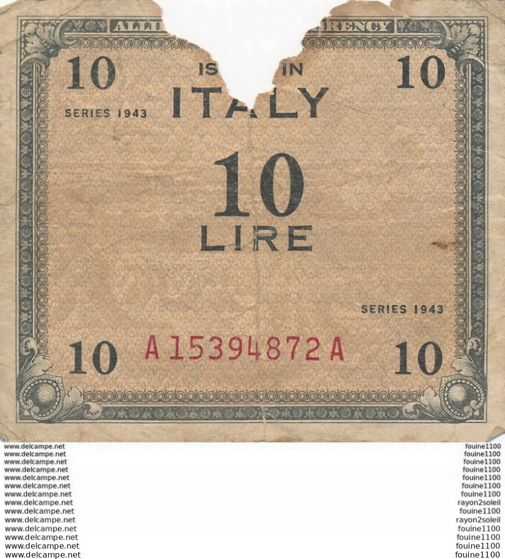 Billet De Banque  Italie Italia  10 Lire ( Attention Mauvais état ) - 2. WK - Alliierte Besatzung