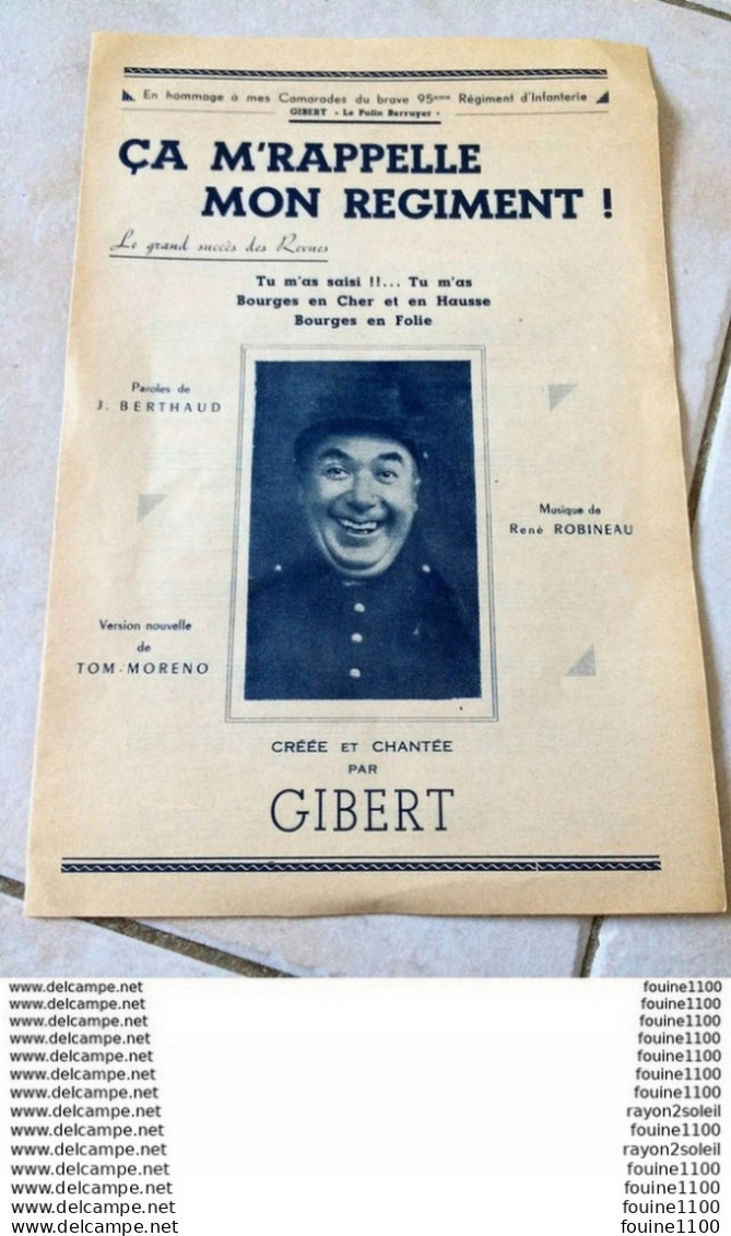 Partition De Musique ça M'rappelle Mon Régiment Berthaud Robineau Tom Moréno Crée Par Gibert Polin Berruyer Bourges - Liederbücher