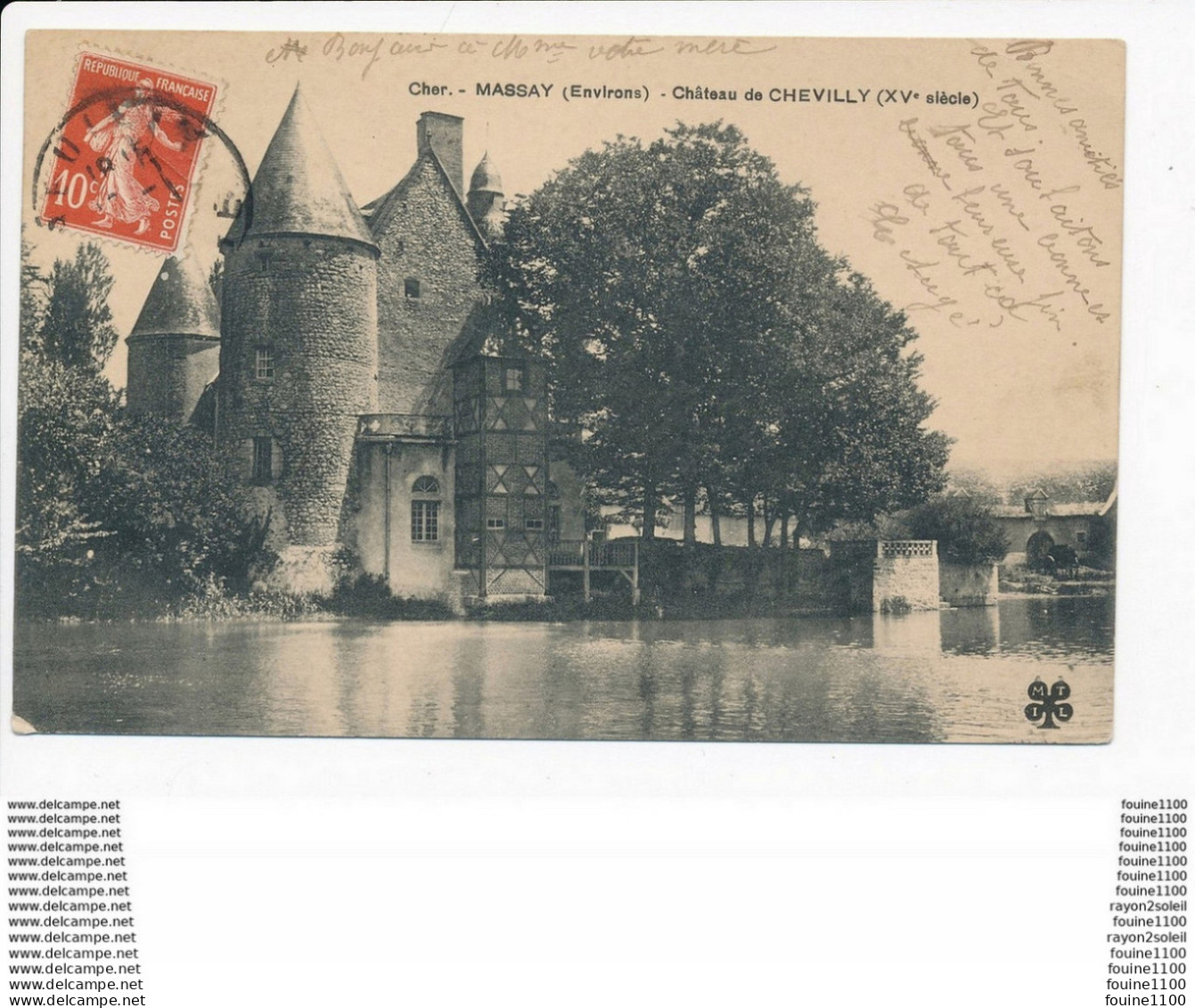 Carte De Massay Château De Chevilly ( Recto Verso ) - Massay