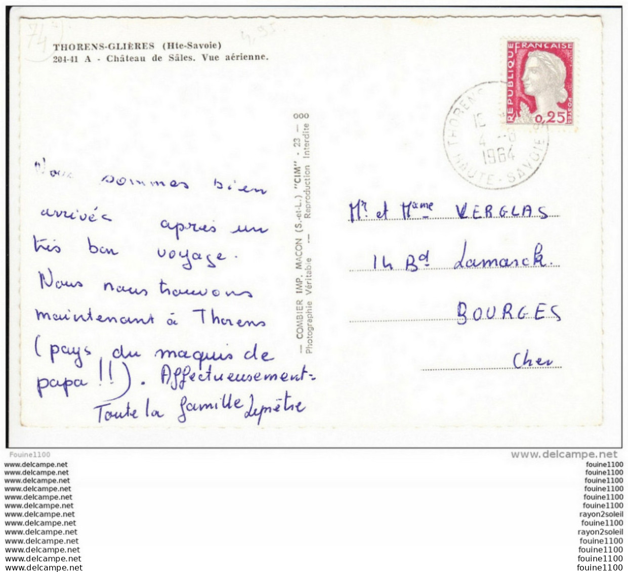 Carte ( Format 15 X 10,5 Cm )  Thorens Glières  Château De Sales ( Recto Verso ) - Thorens-Glières