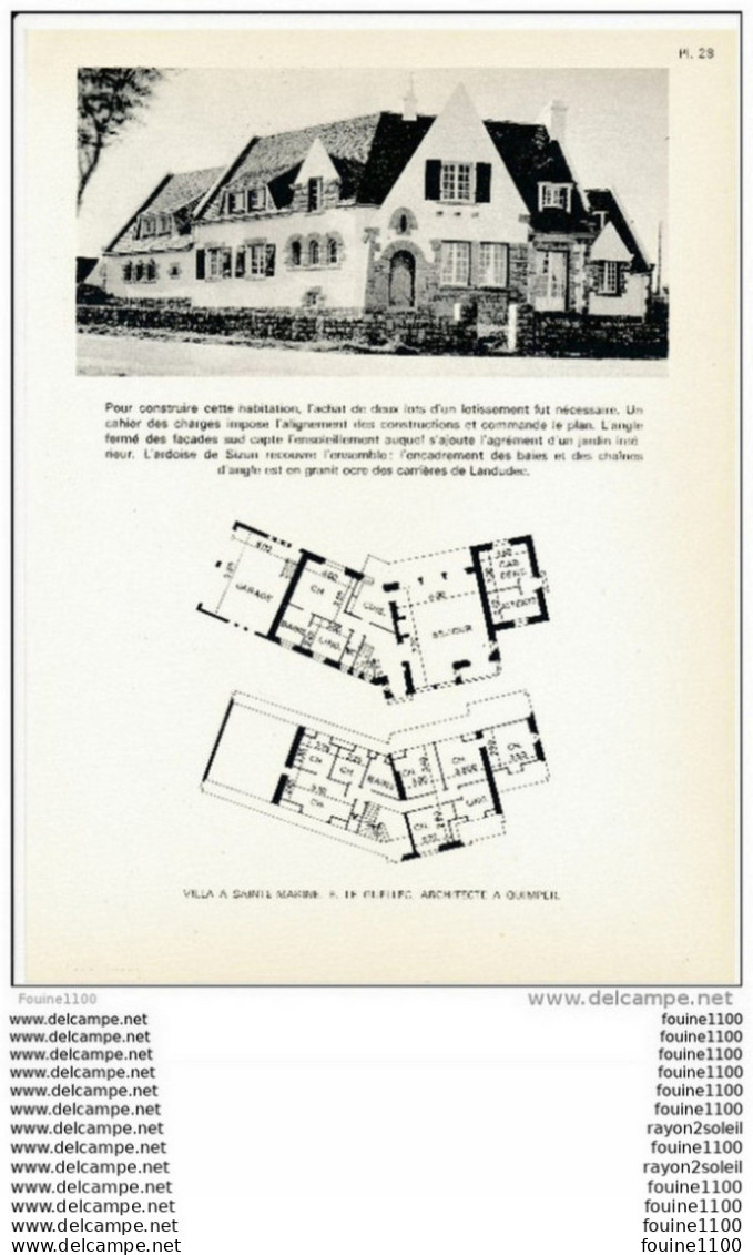 Architecture Ancien Plan D'une Villa à SAINTE MARINE  ( Architecte Le Guellec à Quimper  ) - Arquitectura