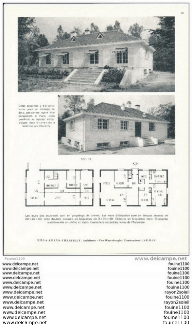 Architecture Ancien Plan D'une Villa Au LYS CHANTILLY  ( Architecte Van Wayenberghe Constructeur S.e.b.i.f.    ) - Architectuur