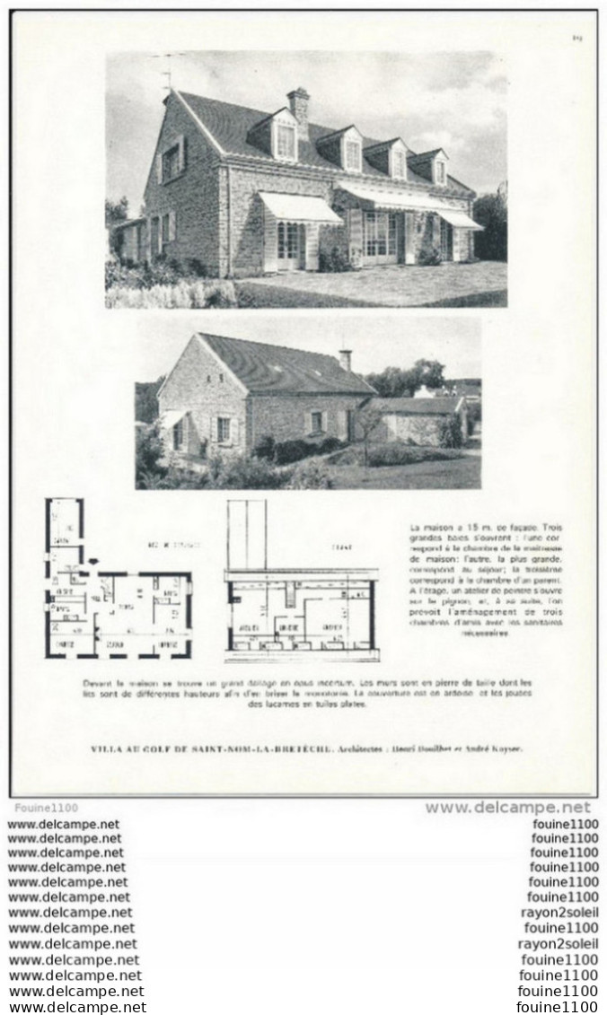 Architecture Ancien Plan D'une Villa Au GOLF DE SAINT NOM LA BRETECHE ( Architecte S Henri Bouilhet Et André Kayser   ) - Architectuur