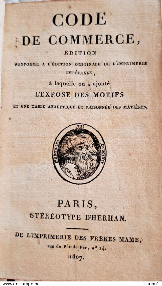 C1 NAPOLEON - CODE DE COMMERCE Mame 1807 EO RELIE Plein CUIR D Epoque - Französisch