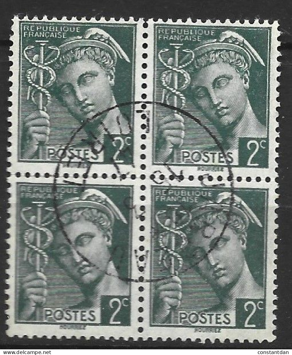 FRANCE N°405 2C VERT TYPE MERCURE BLOC  DE 4 OBL - 1938-42 Mercurio