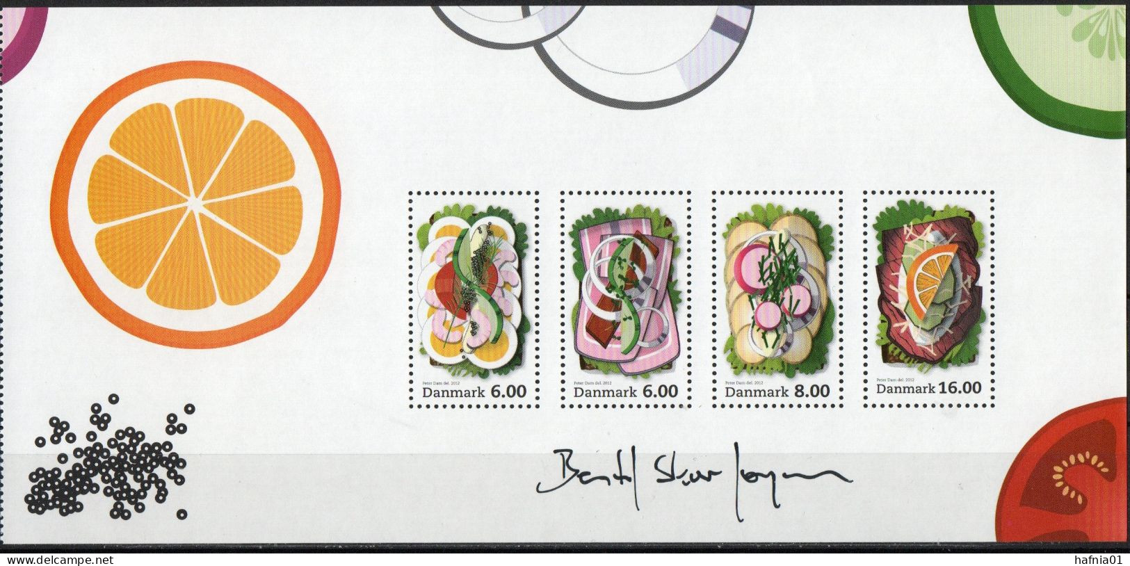 Bertil Skov Jørgensen. Denmark 2012. Gastronomy: "Smørrebrød". Michel H-Blatt 119 - 123 MNH. Signed. - Blocks & Sheetlets