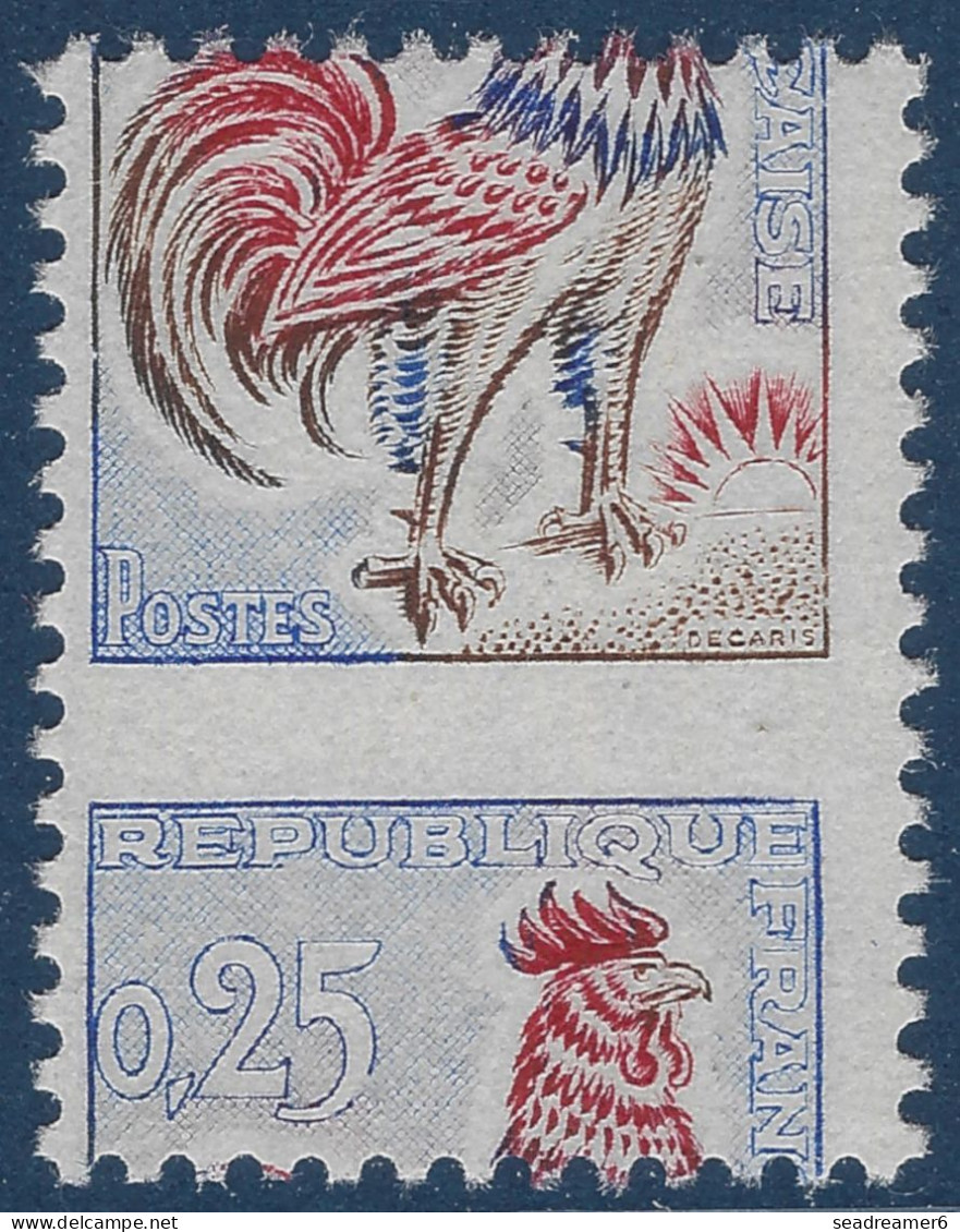 1962 Coq N°1331** 25c De Feuille ! Variété De Piquage à Cheval Décalage Extreme !! SPECTACULAIRE - 1962-1965 Haan Van Decaris