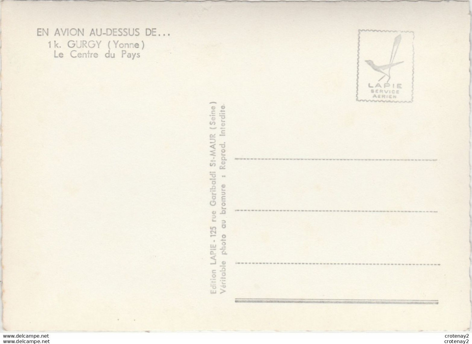 89 En Avion Au Dessus De GURGY N°1 Le Centre Du Pays VOIR ZOOM Boulangerie Cinéma Central Hôtel Bar Restaurant Café - Gurgy